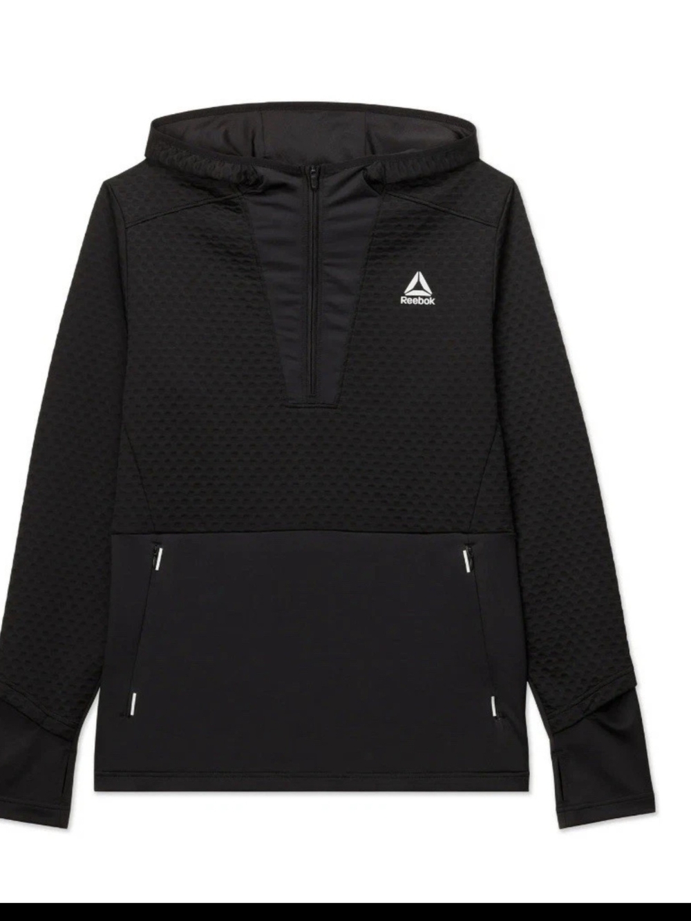 Reebok Men's Black Hooded Quarter-Zip Sweater